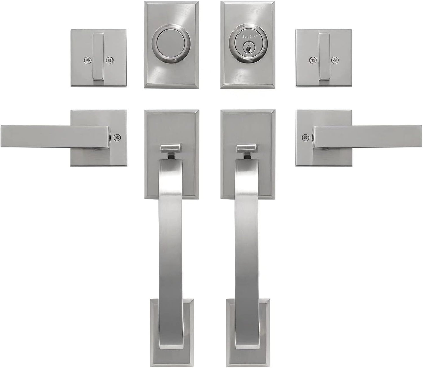 GUA OYH Double Front Door Handle Set with Heavy Duty Lock