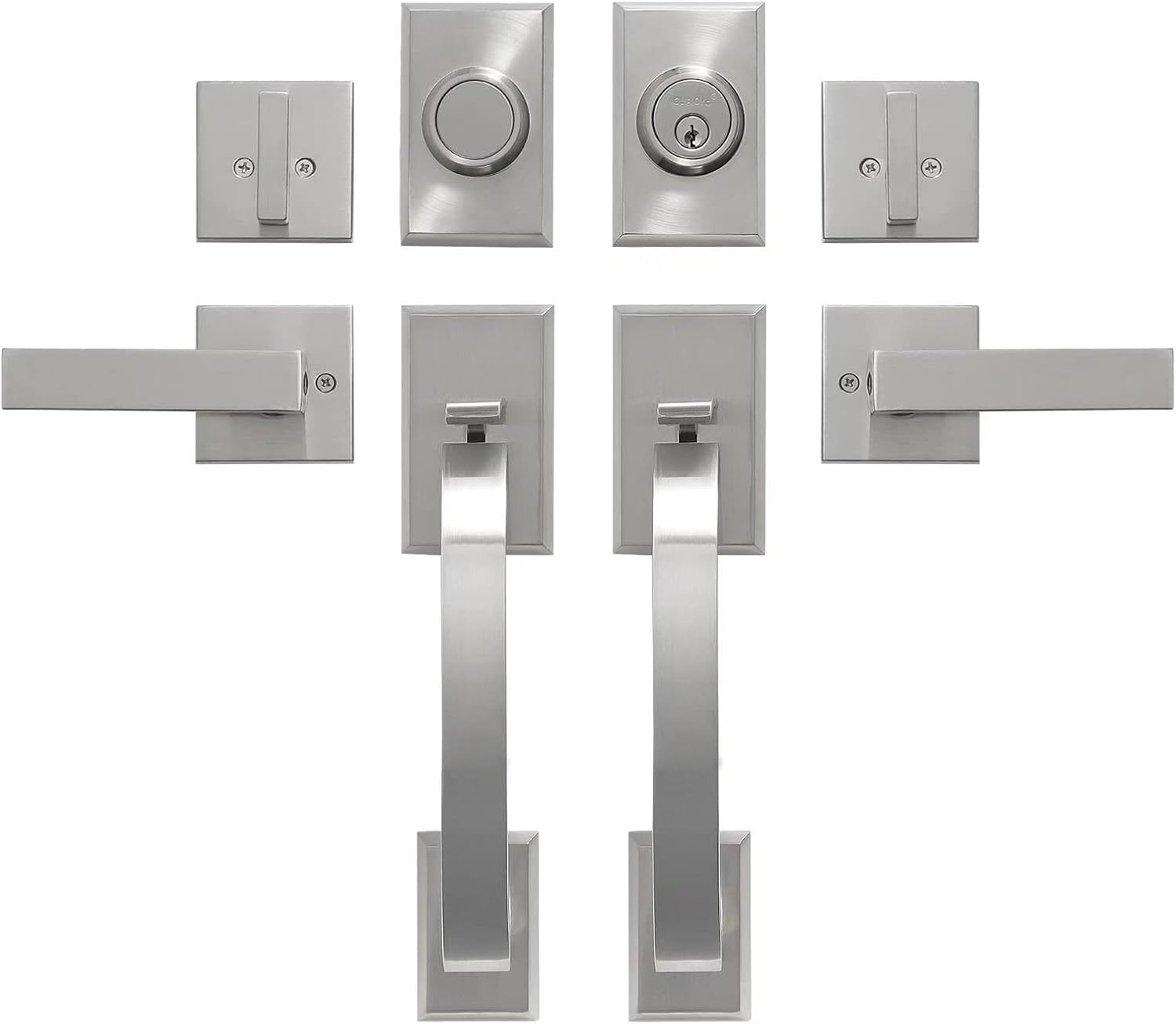 GUA OYH Double Front Door Handle Set with Heavy Duty Lock