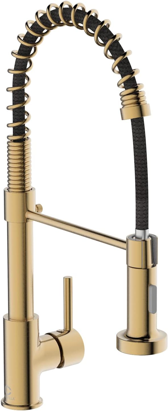 Brushed Gold Kitchen Faucet with Pull Down Sprayer for Sinks