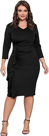 Women's Ruffle Bodycon Work Dress for Office and Parties