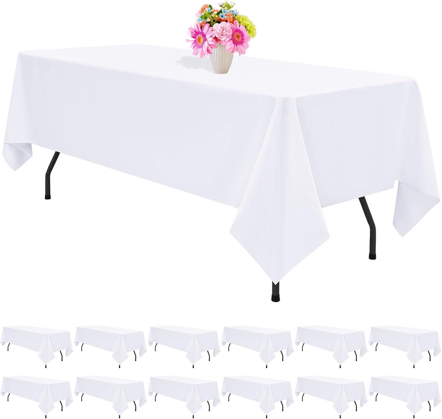 12 Pack White Tablecloths for Rectangle Tables 60 x 126 Inch