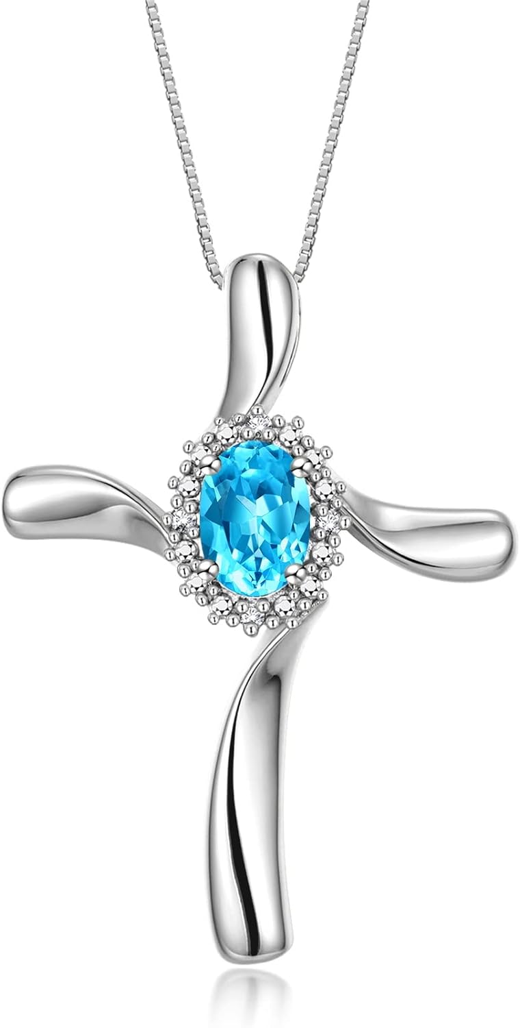 RYLOS Sterling Silver Cross Necklace with Birthstone Pendant
