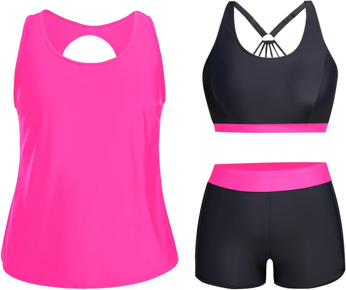 Holipick Plus Size 3 Piece Tankini Swimsuits for Women