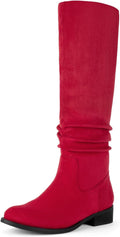 Women's Knee High Faux Suede Slouch Boots - Low Heel
