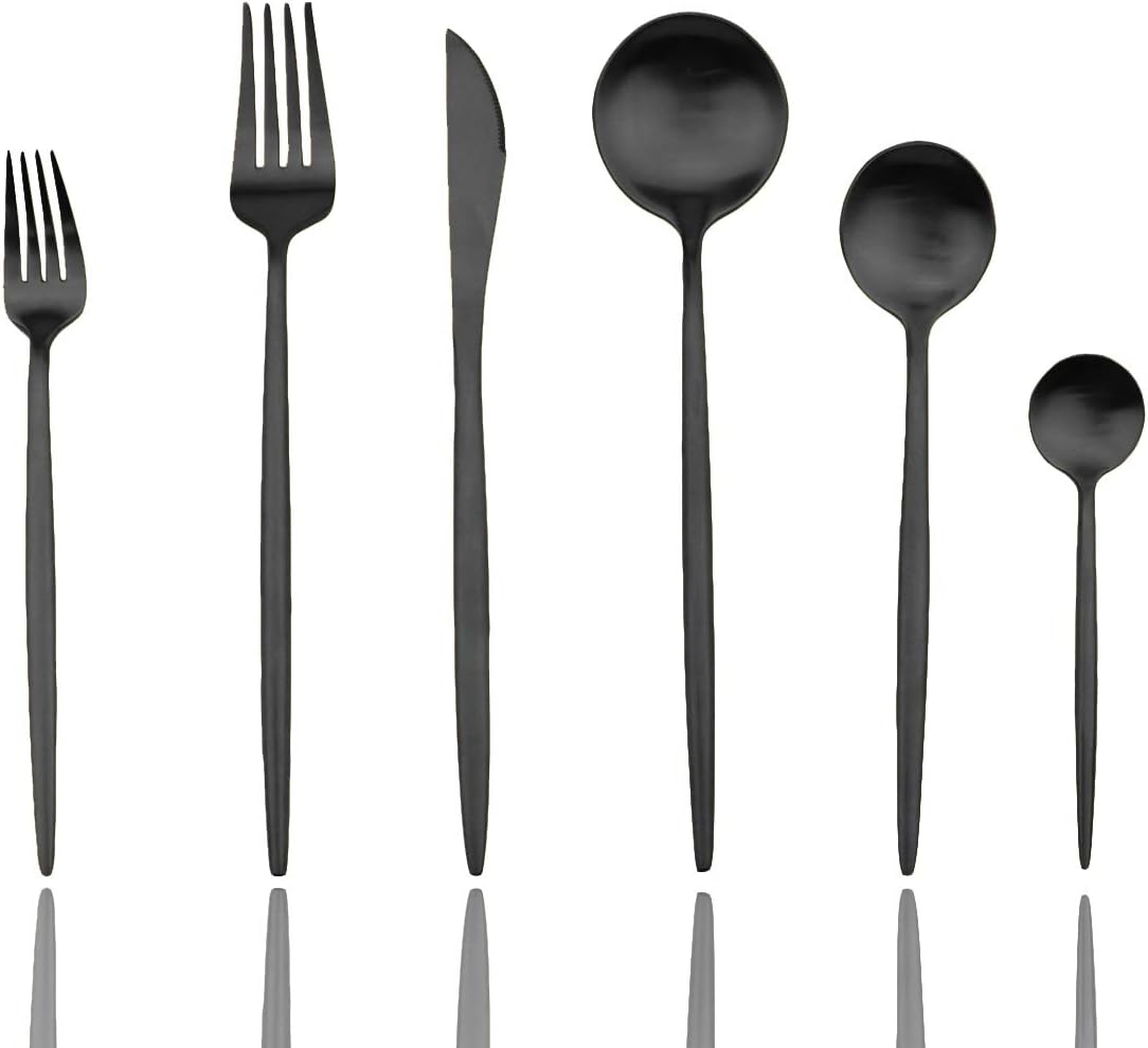 JASHII Luxury Black Flatware Set - 24-Piece Elegant Silverware