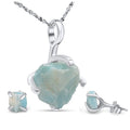 Real raw larimar jewelry set with 925 sterling silver gold plated