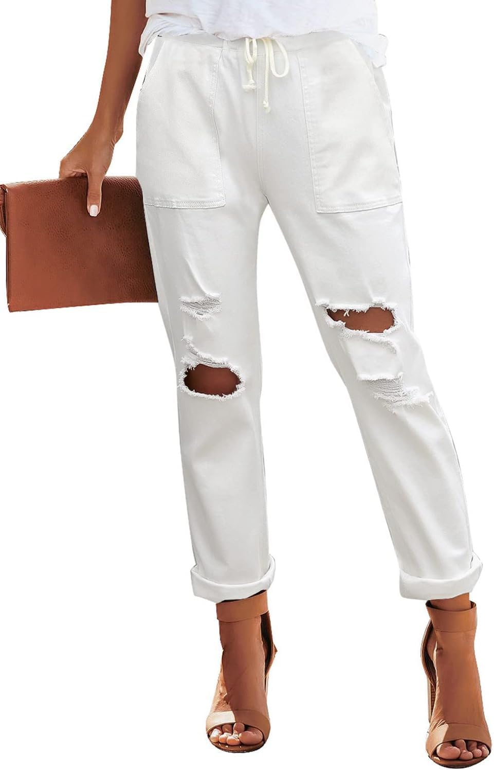 Womens Casual Pull-on Distressed Stretch Jeans for All Occasions