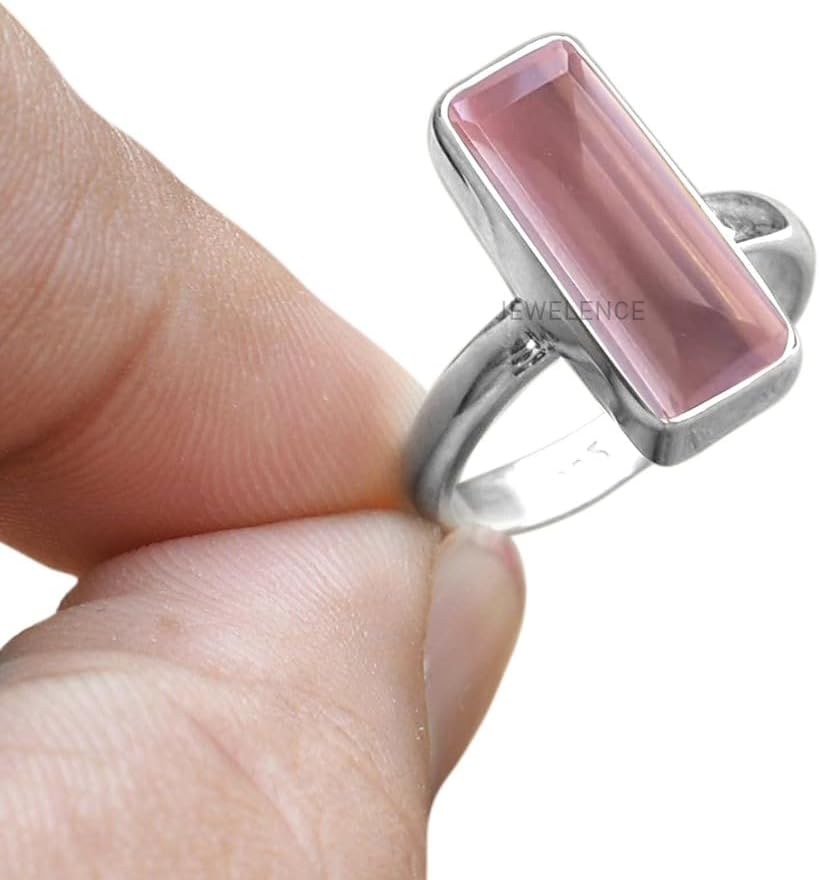Sterling Silver 925 Ring with Genuine Rose Quartz Gemstone