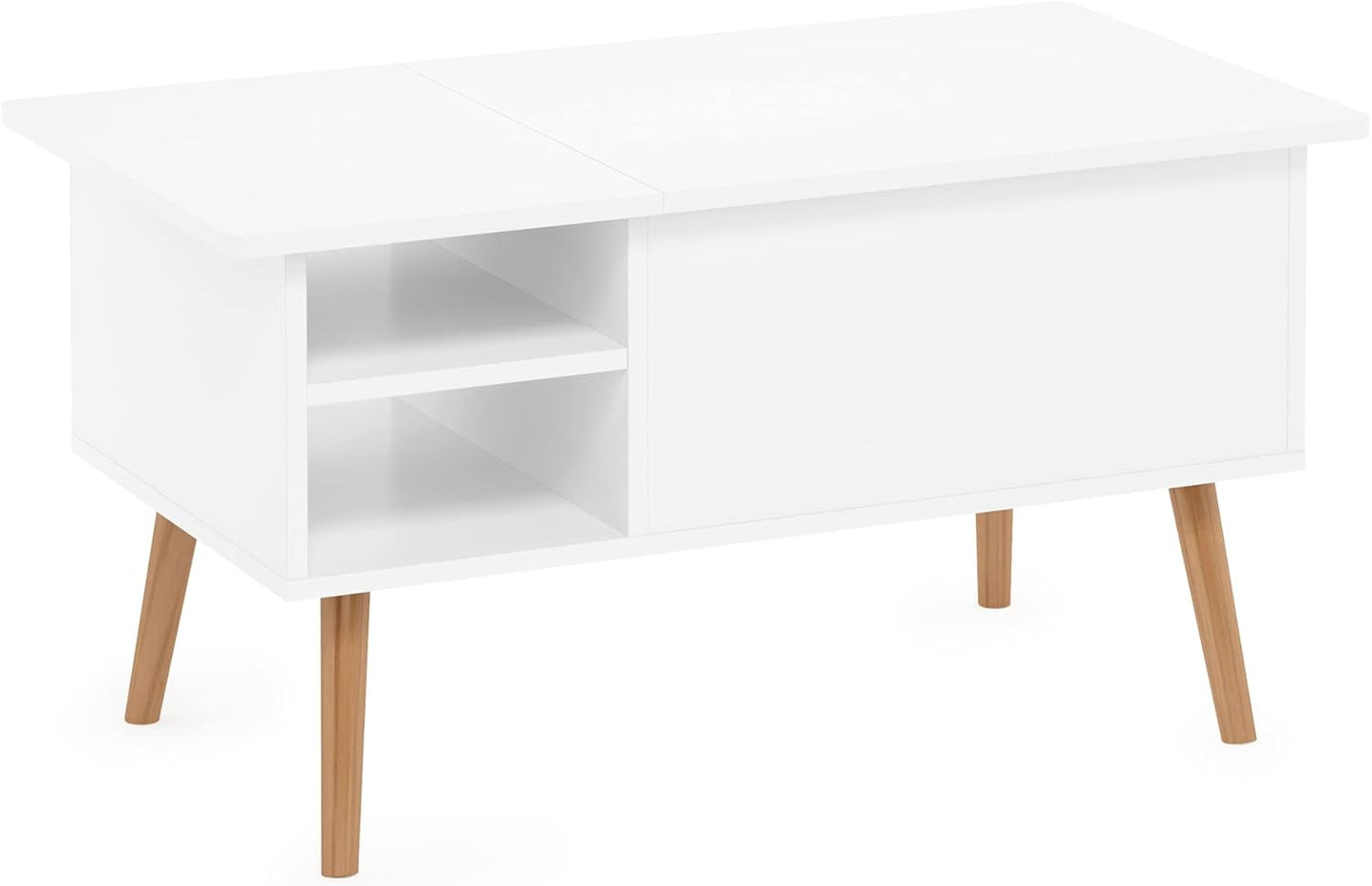 Furinno Wooden Leg Lift Coffee Table - Hidden Compartment, White