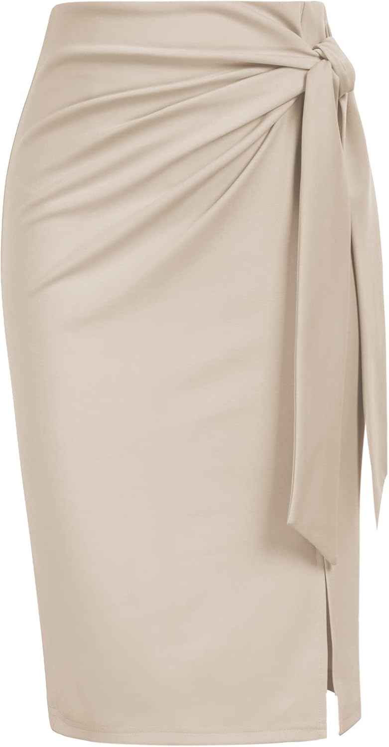 Kate Kasin Women's Elastic High Waist Bow Tie Pencil Skirt