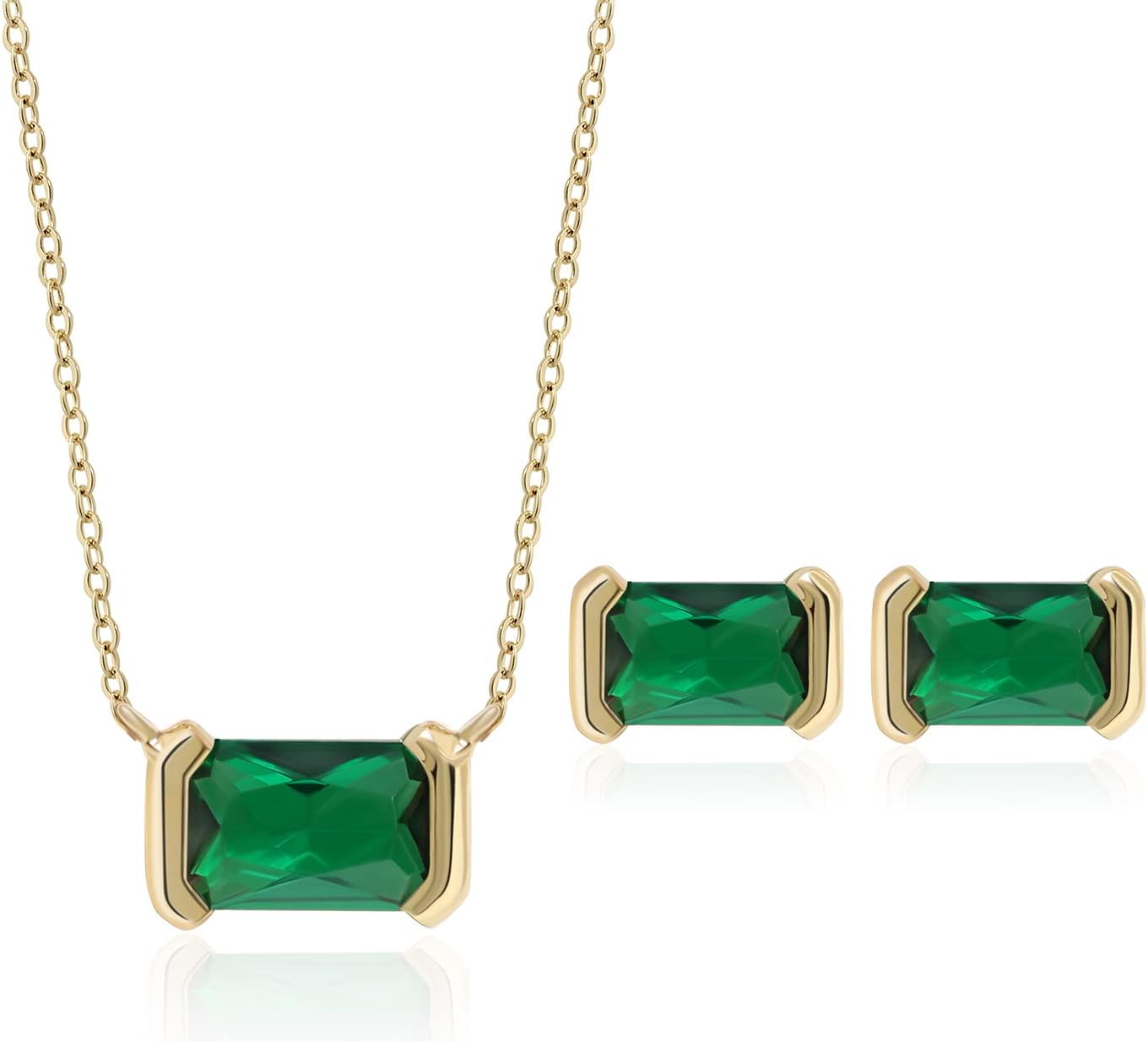 Meissa Square Emerald Earring Necklace Set for Women in Silver
