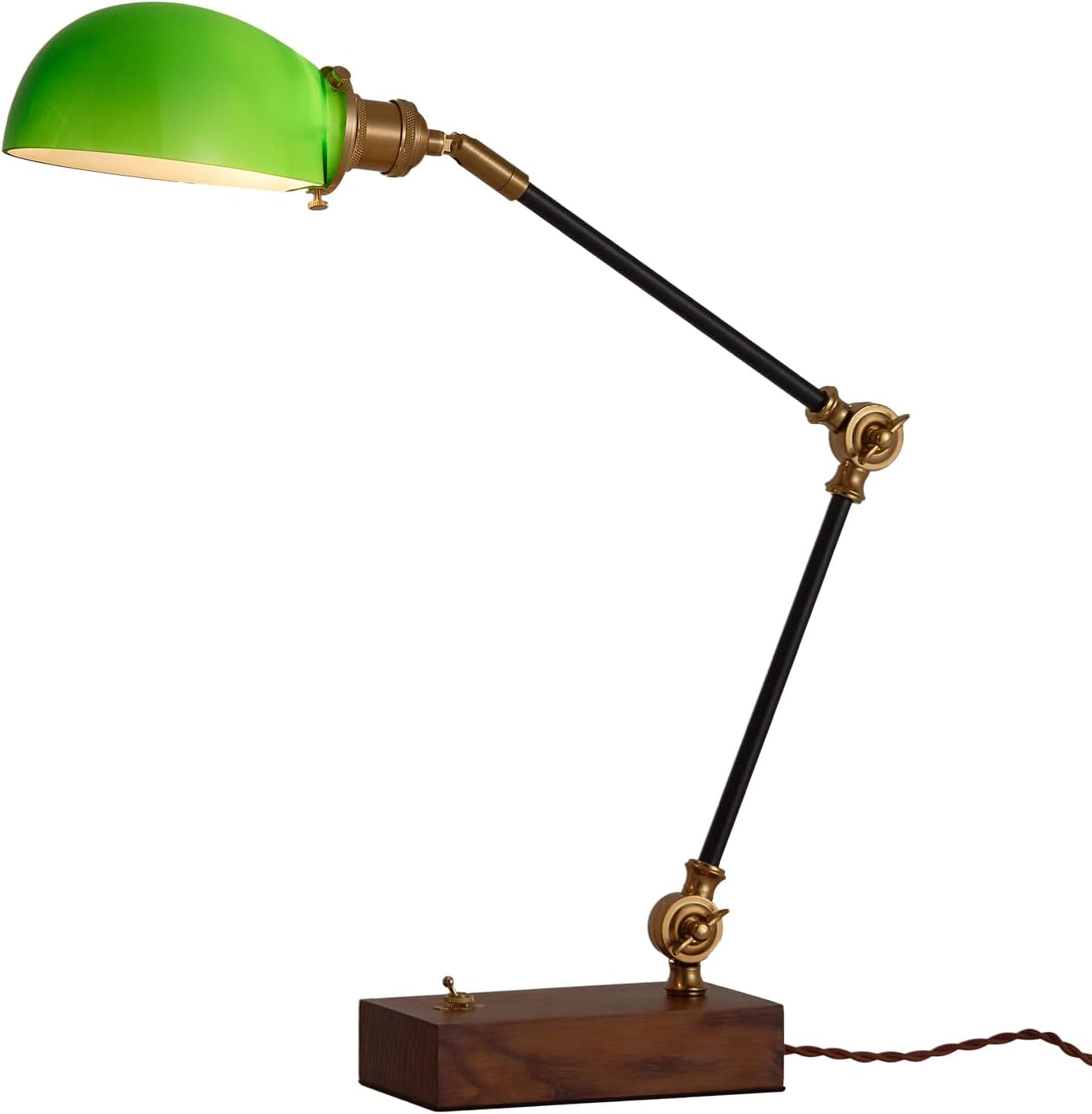 Traditional Green Desk Lamp with Solid Ash Wood Base