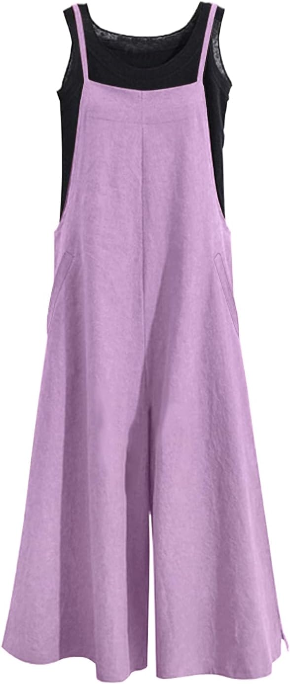 YESNO Women Casual Loose Long Bib Pants Wide Leg Jumpsuits