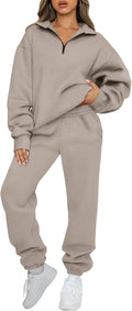 Women's Half Zip Sweatsuit Set - Thick Fleece Lounge Two Piece