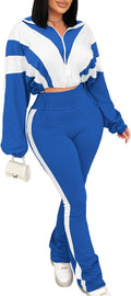 Color Block 2-Piece Womens Sweatsuit Set - Cropped Jacket & Flare