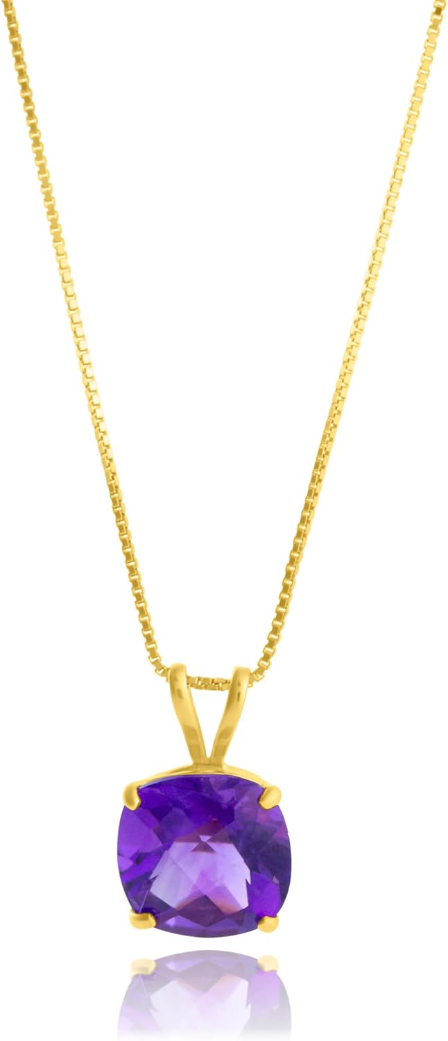 Cushion Cut Gemstone Necklace in 14K Gold for Women