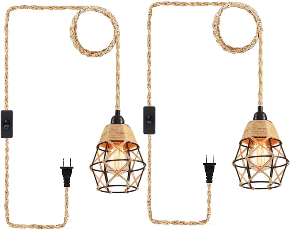 Industrial Hanging Light with Plug in Cord for Farmhouse Style