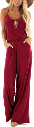 Lacozy Womens Casual Loose Spaghetti Strap Wide Leg Jumpsuit