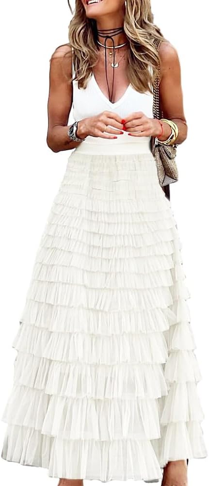 Trendy High Waisted Long Tulle Skirt for Women Fluffy A Line
