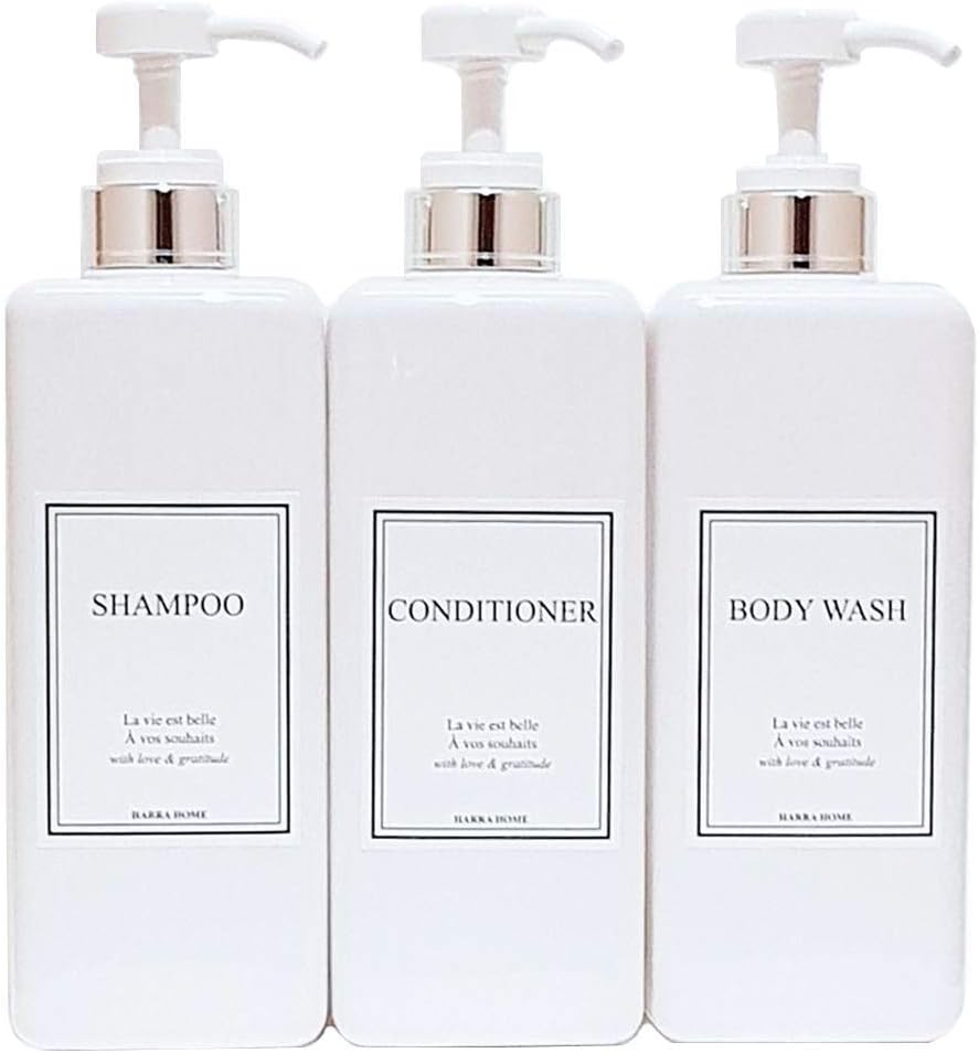 Refillable Gold Pump Bottles Set - Stylish Bathroom Dispenser Trio by HARRA HOME