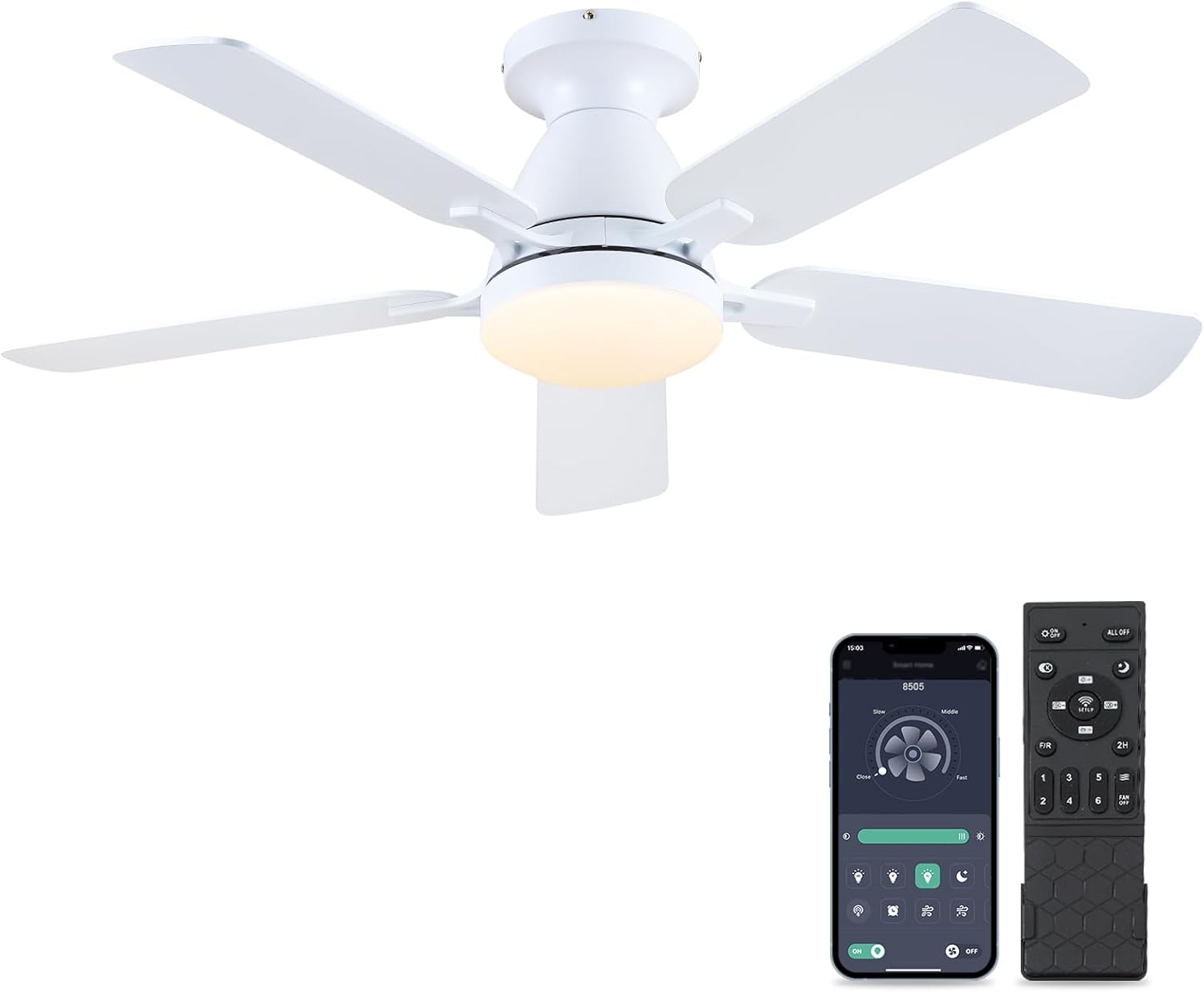 46Inch Low Profile Ceiling Fan with Light and Remote Control