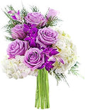 Silent Night Bouquet of Purple Roses and White Hydrangeas - Fresh Gift