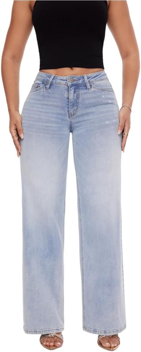 ONESO Mid-Low Rise Baggy Jeans for Women - Comfortable Denim