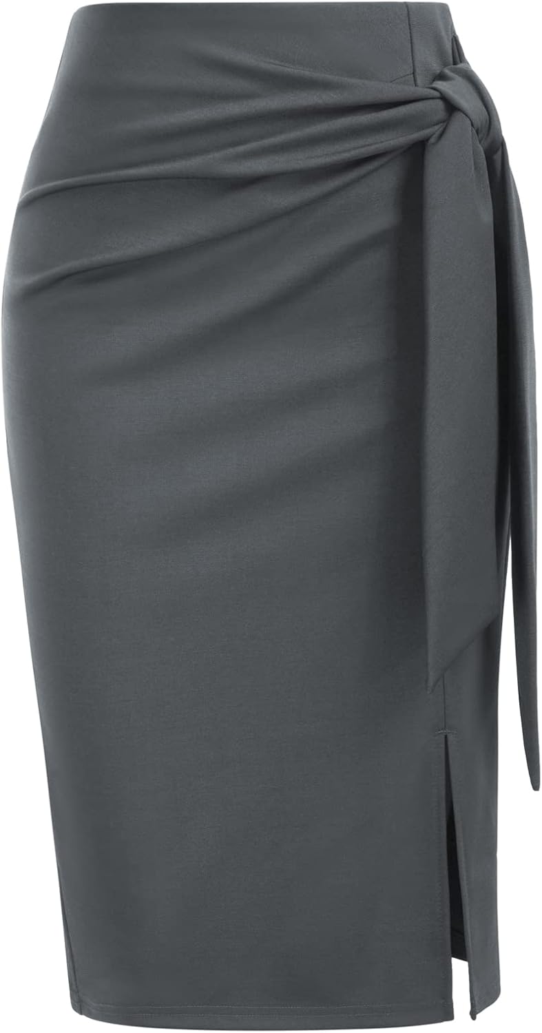 Kate Kasin Women's Elastic High Waist Bow Tie Pencil Skirt
