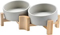 Slanted Ceramic Dog and Cat Bowl 15 Degree Tilt - Raised Wooden Stand