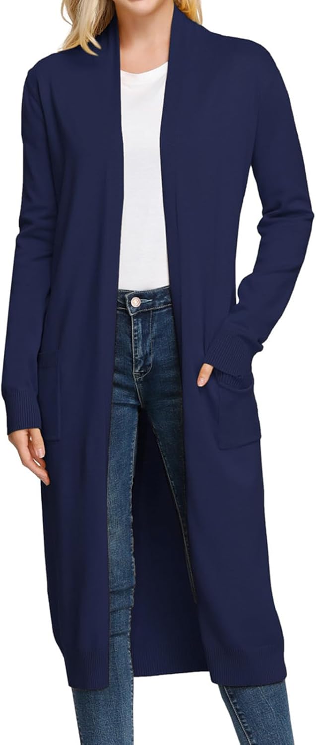 Essential Solid Open Front Maxi Long Knitted Cardigan Sweater