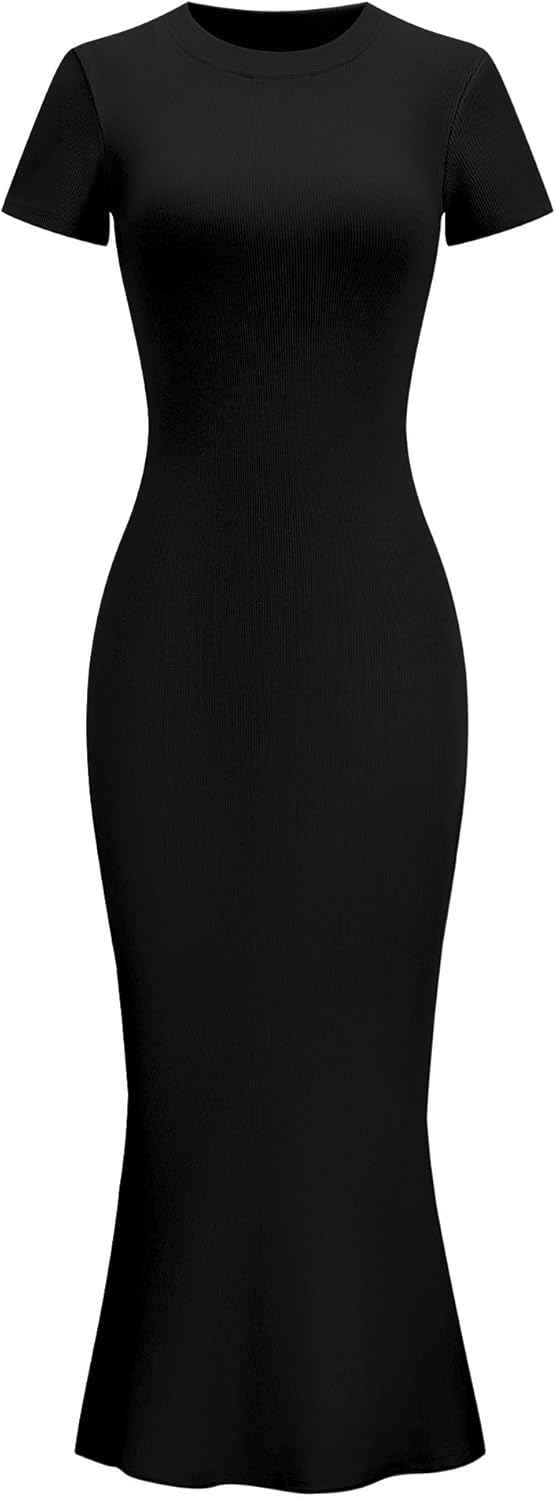 LOMON Women Fishtail Hem Ribbed Maxi Dress for Summer Style