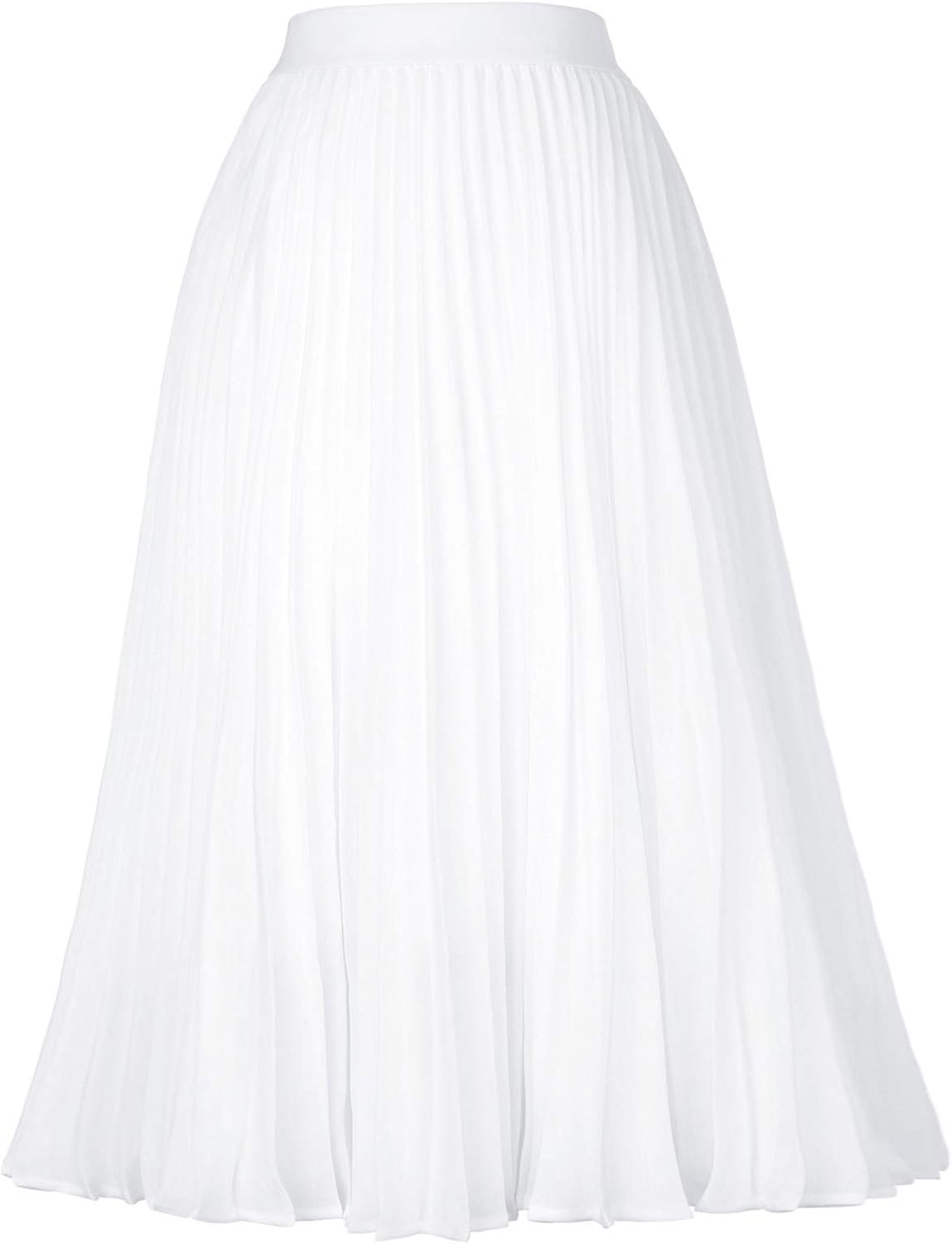 High Elastic Waist Pleated Chiffon Midi Swing Skirt for Women