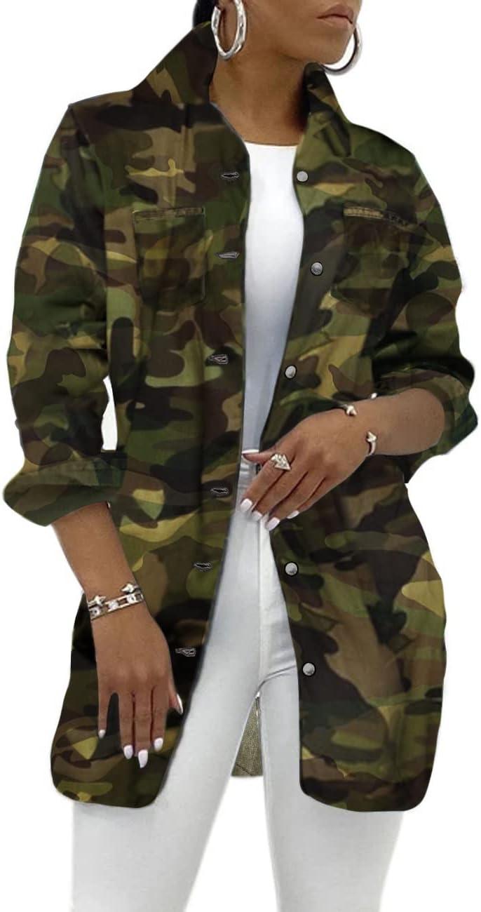 SeNight Women's Jean Jacket Classic Distressed Fray Hem Style