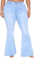 Plus Size Bell Bottom Jeans for Women - High Waist Flare Fit