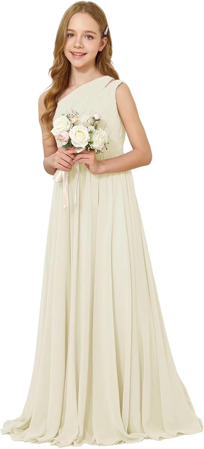 Elegant One Shoulder Flower Girl Chiffon Dress for Weddings