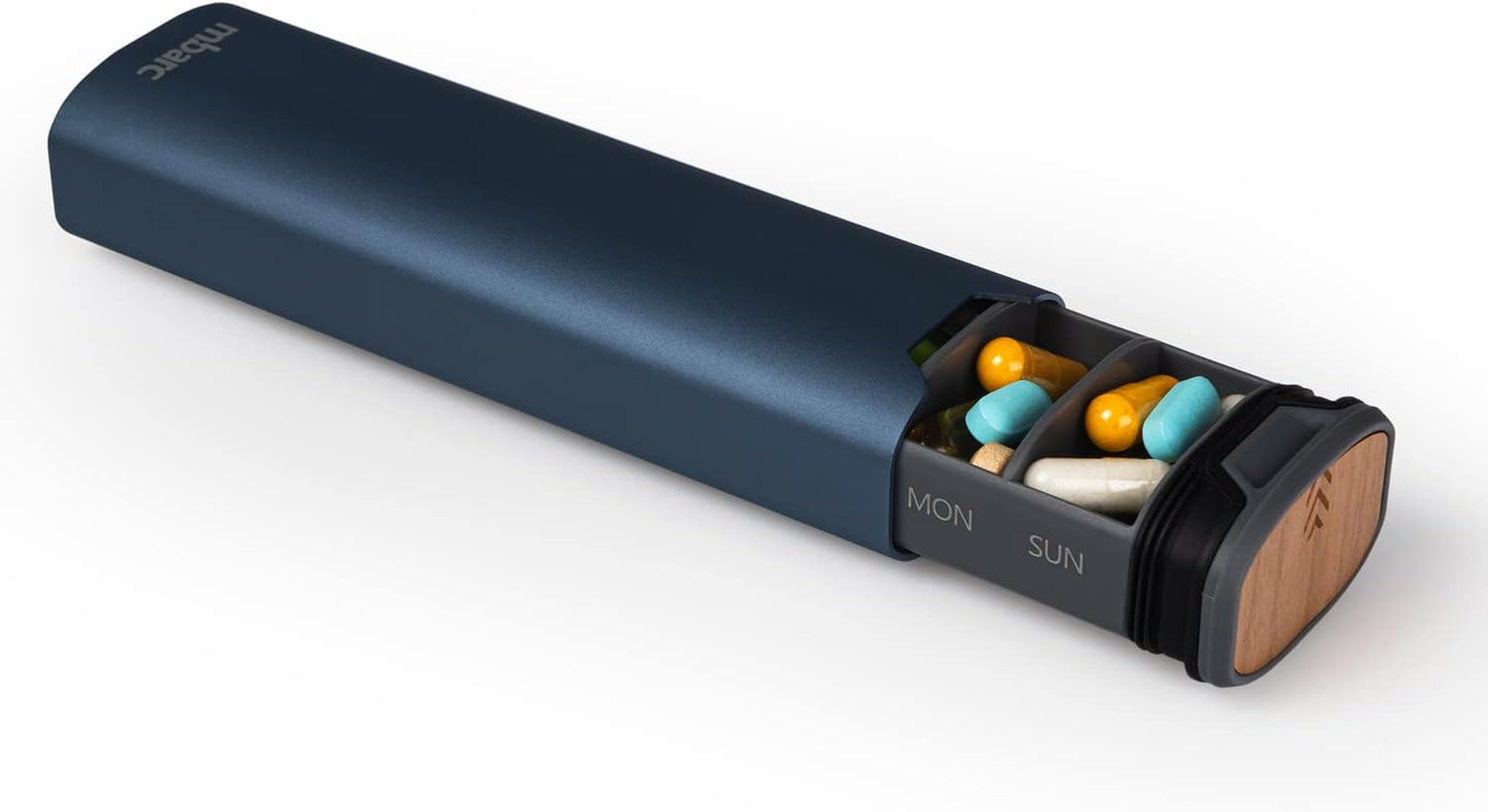 7 Day Weekly Pill Organizer - Premium Aluminum and Wood Design