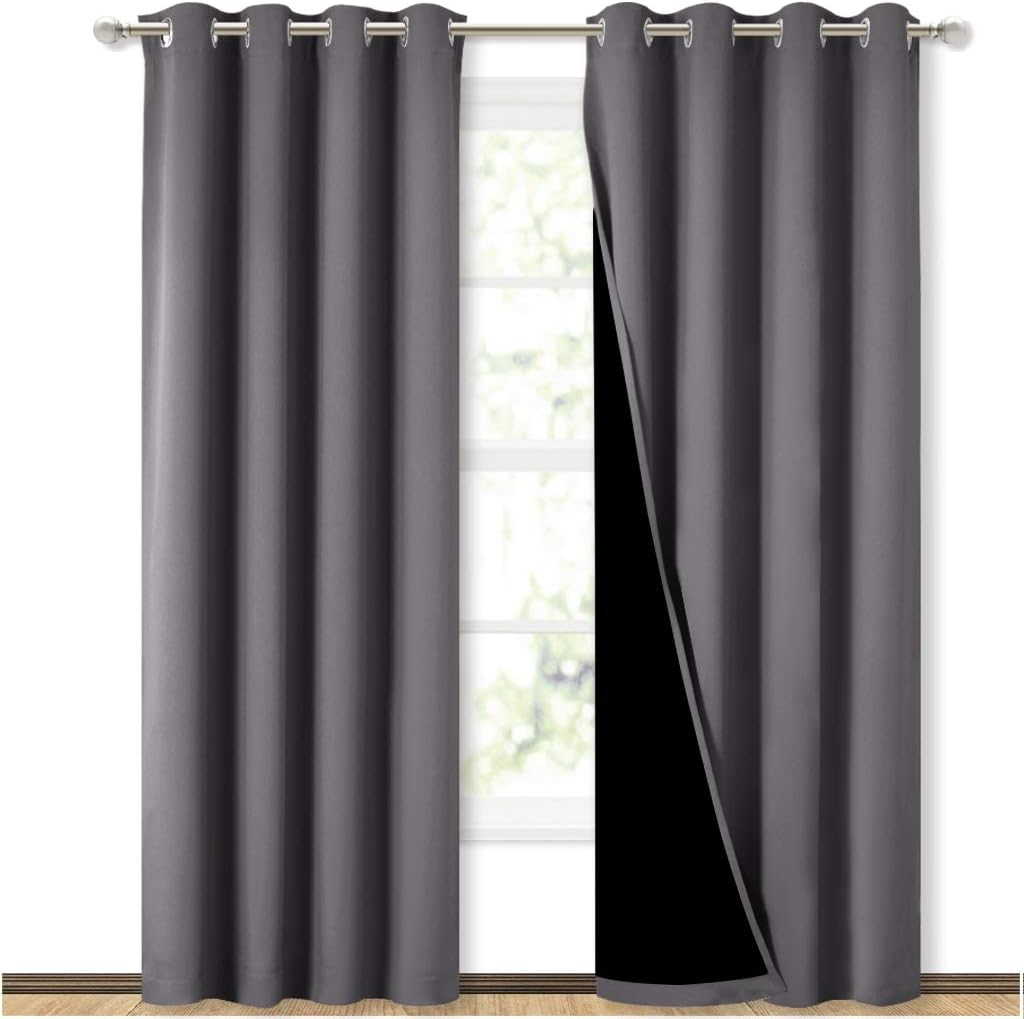 NICETOWN Grey Blackout Curtain Set 52x84 - Energy Smart Noise Blocker