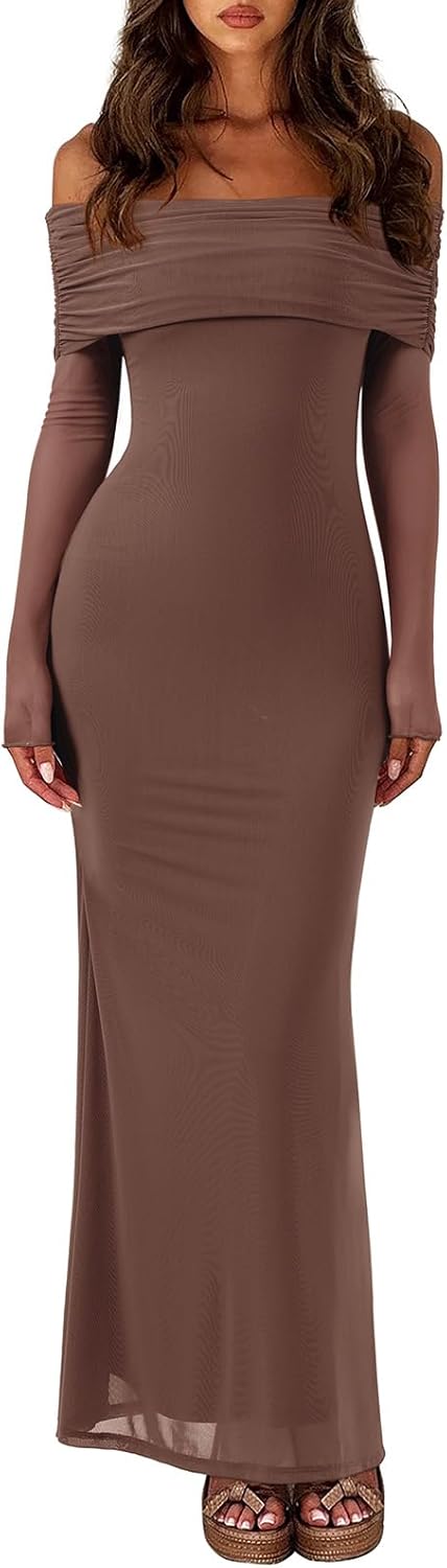 Elegant Off Shoulder Long Sleeve Dress for Women by REORIA