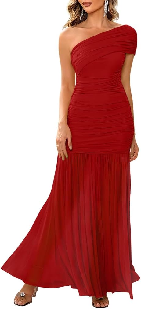 Elegant One Shoulder Sleeveless Bodycon Evening Dress for Women