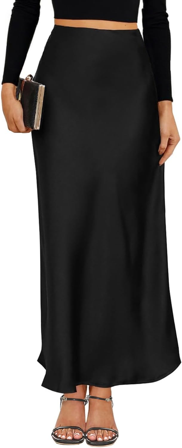VividMosaic 2025 Satin High Waisted Maxi Skirt for Women