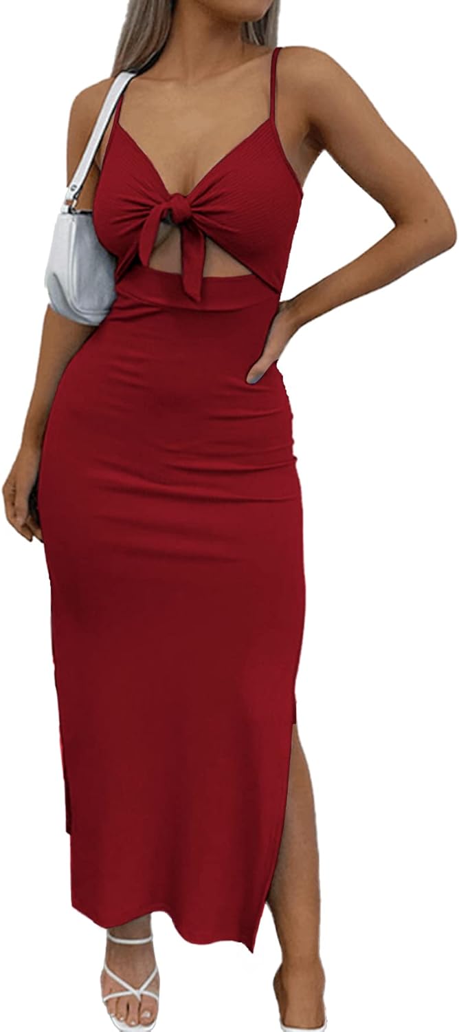 LYANER Women's Tie Knot Cut Out Maxi Dress for Every Occasion