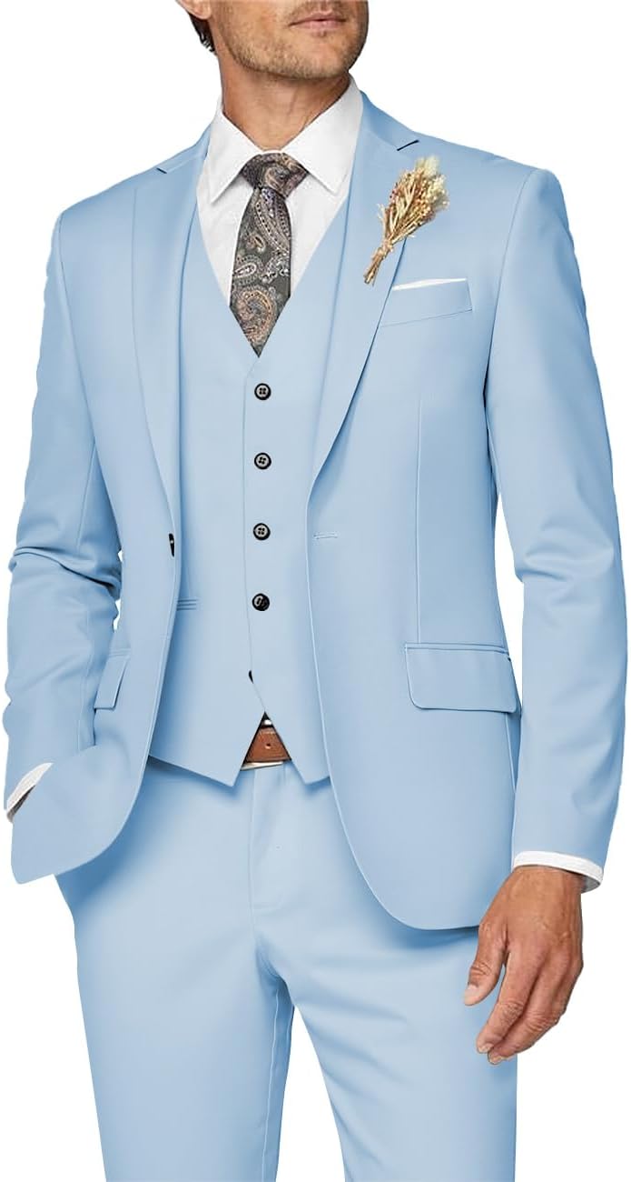 Wangyue Mens Suit 3 Piece Slim Fit for Weddings and Business