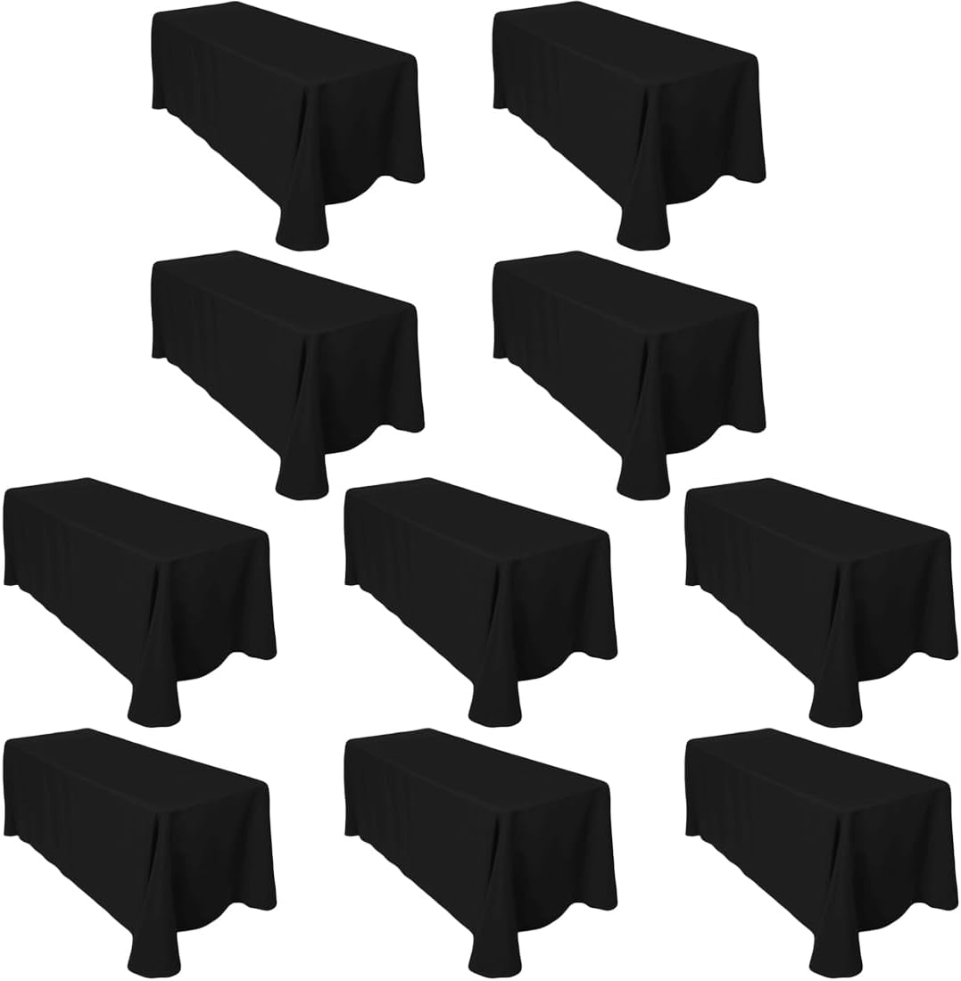 Bulk 10-Pack Black Rectangular Tablecloths for 8 ft Tables