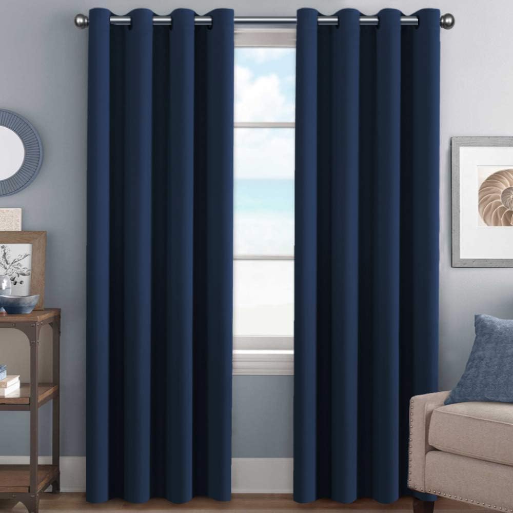 Premium Blackout Navy Curtains for Living Room - Set of 2 Panels