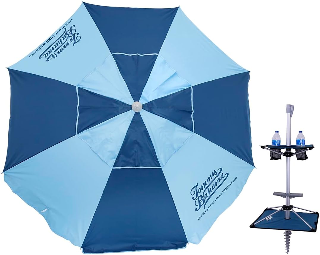 Tommy Bahama 7 ft Fiberglass Beach Umbrella with Table & Anchor