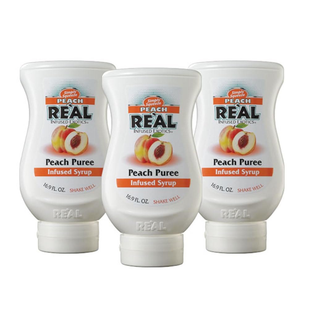 Peach Puree Infused Syrup Pack of 3 for Drinks and Desserts