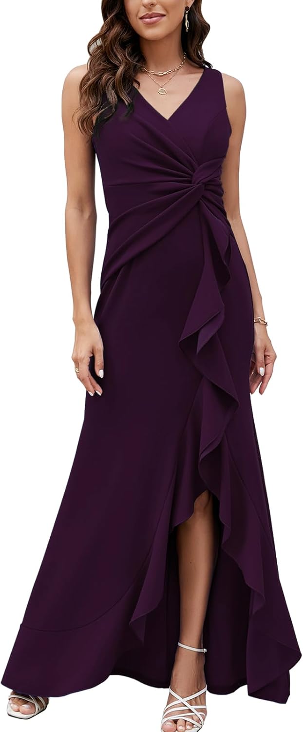 Elegant Purple Evening Dresses for Women with V Neck Design