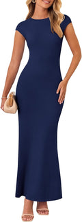 MEROKEETY Women's Cap Sleeve Maxi Dress for Summer Style