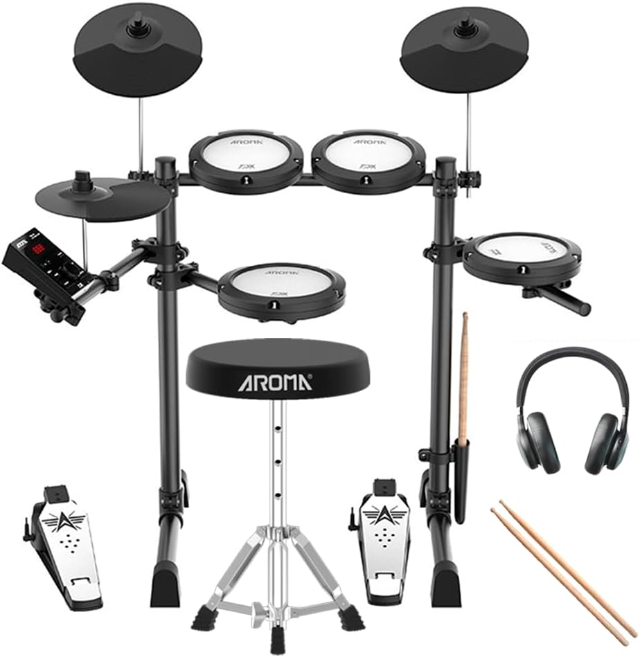 AROMA TDX-18 Electronic Drum Set with Mesh Pads and Accessories