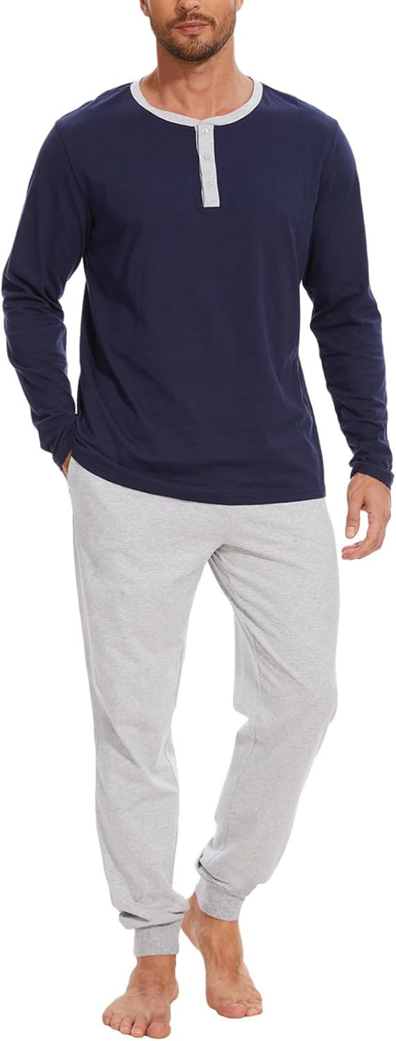 Men's Pajama Set with Henley Neckline for Ultimate Comfort
